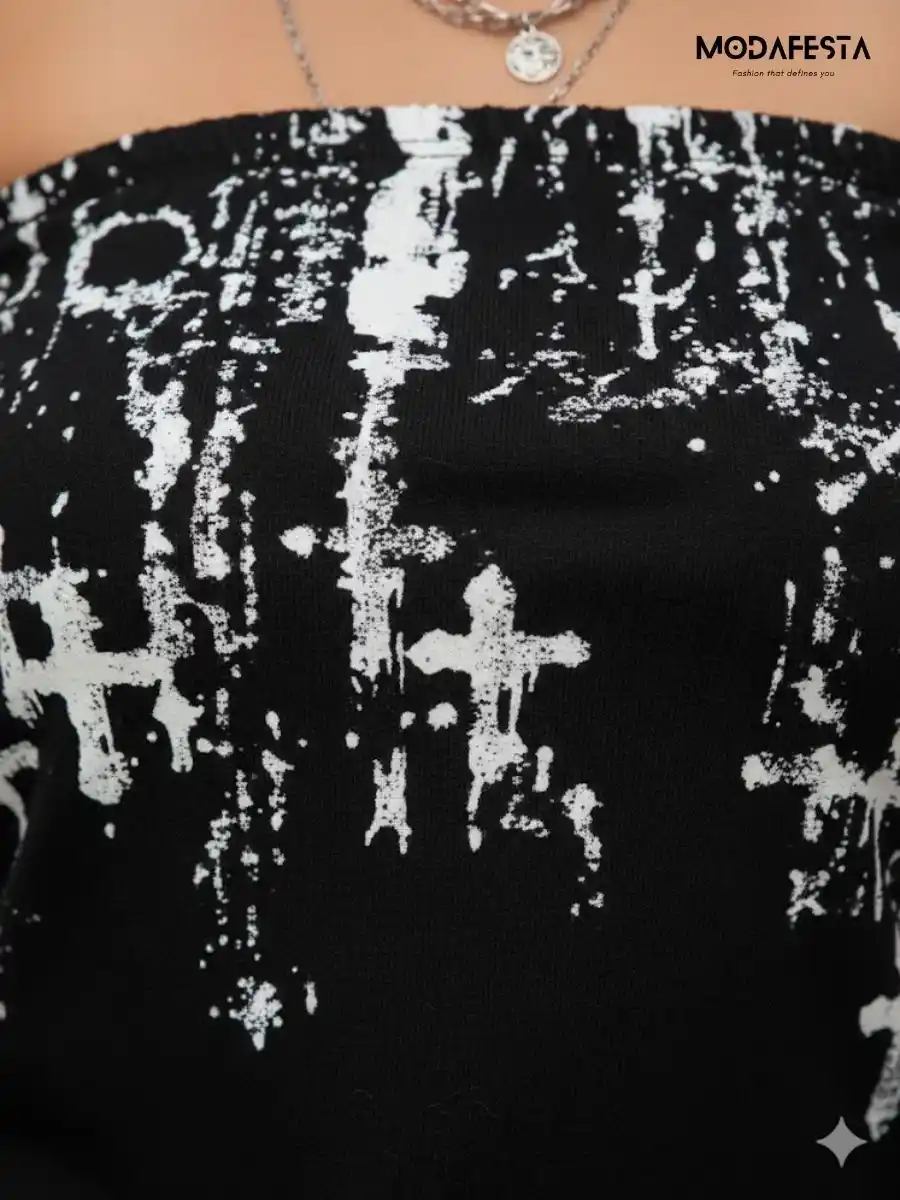 ModaFesta -elegant-abstract-printed-tue-top-black