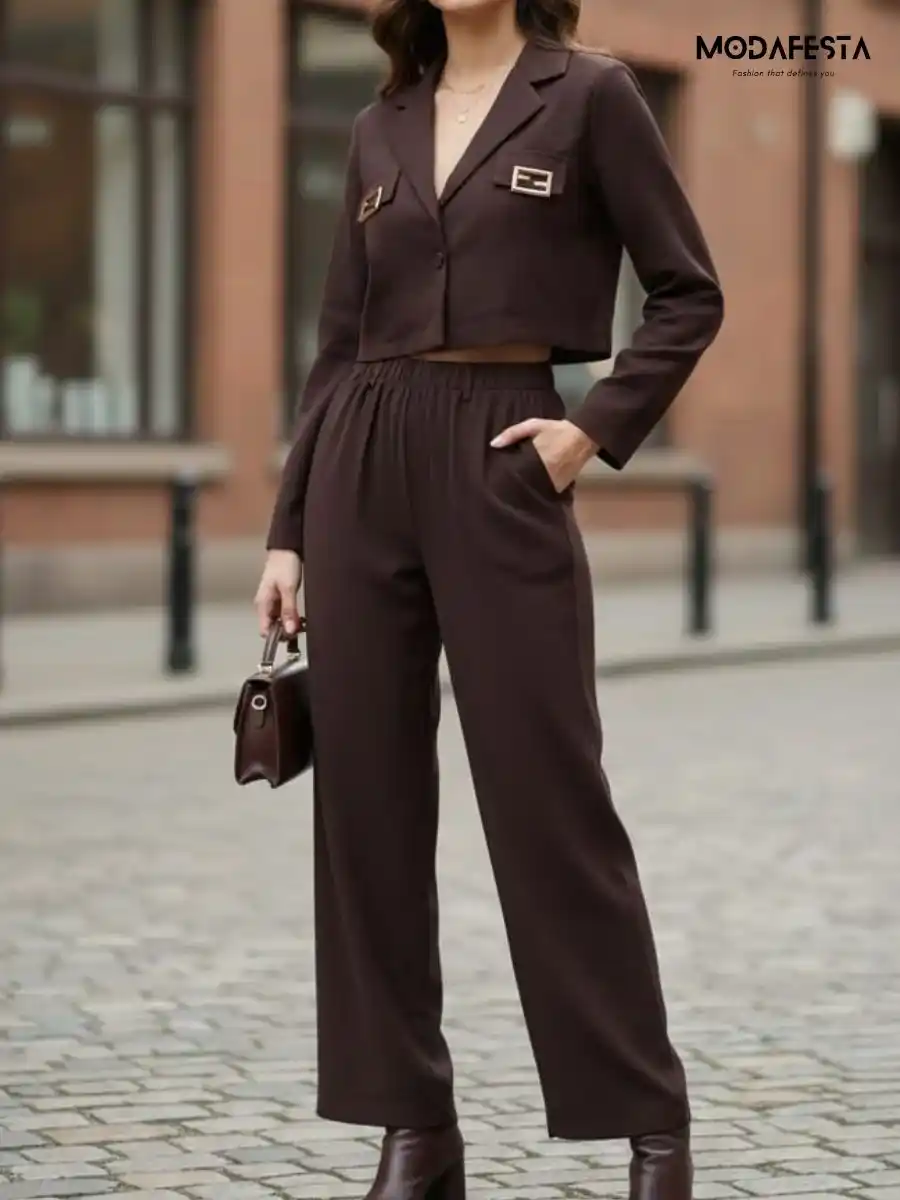 ModaFesta -trendy-midtown-blazer-coord-set-brown