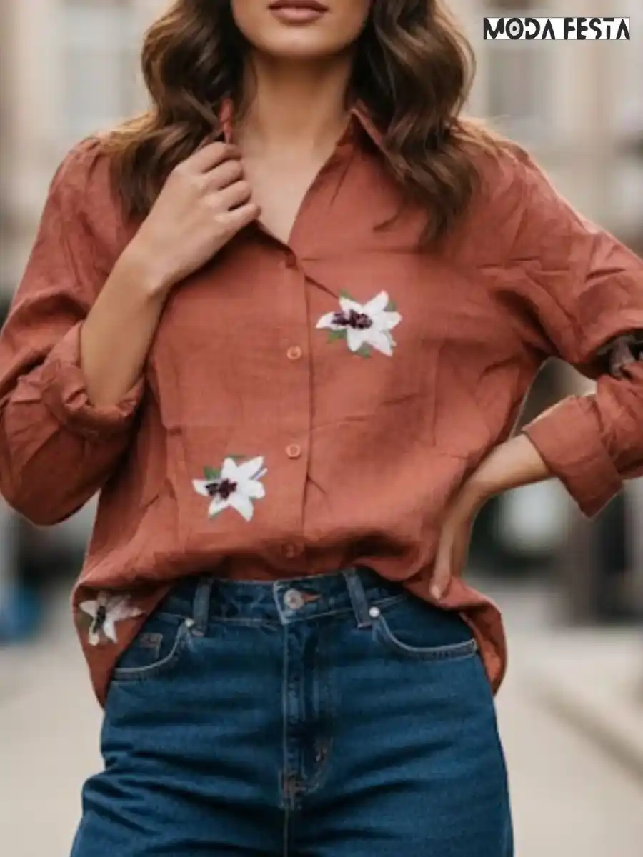 ModaFesta -elegant-wildflower-linen-shirt-rust