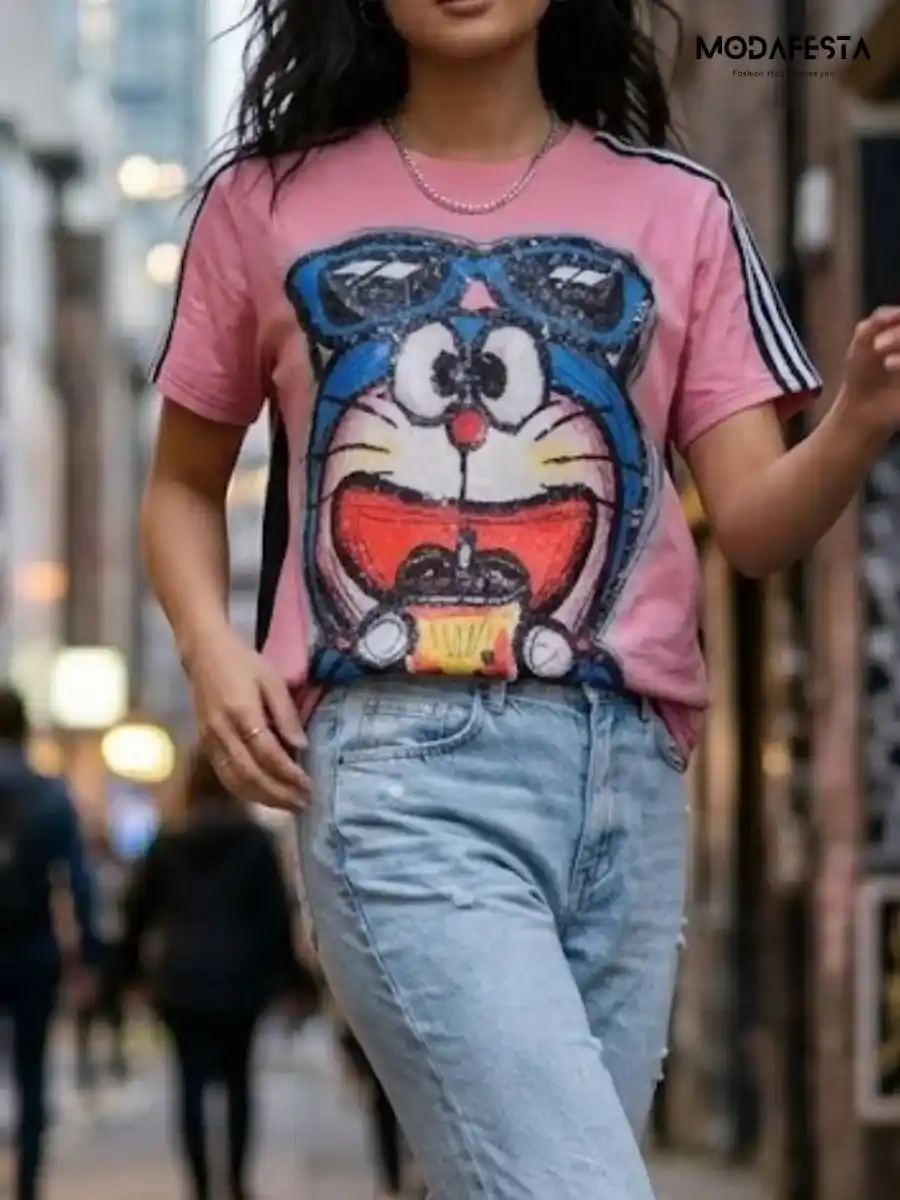 ModaFesta -elegant-doremon-graphic-t-shirt-pink