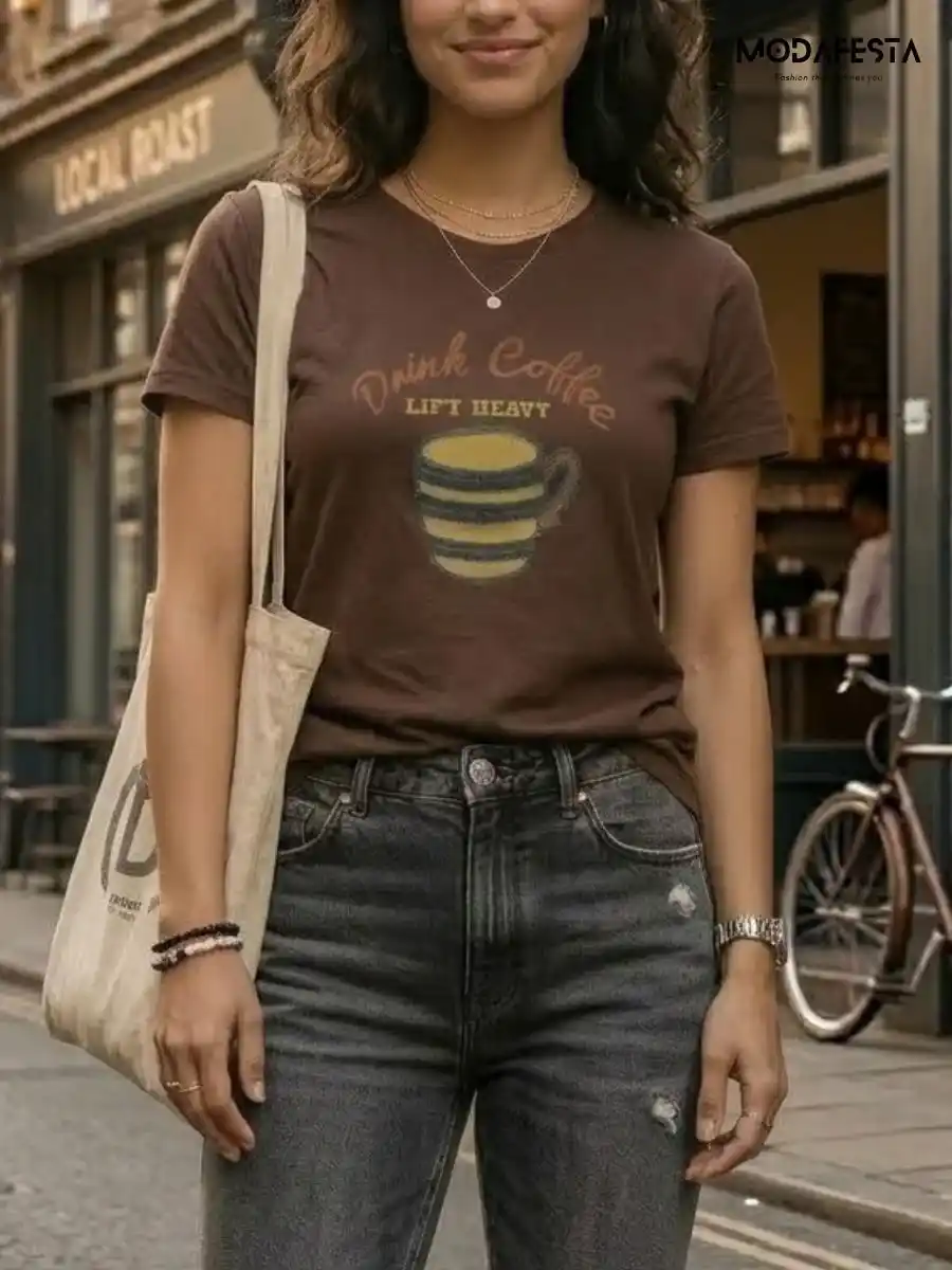 ModaFesta -elegant-graphic-print-t-shirt-brown