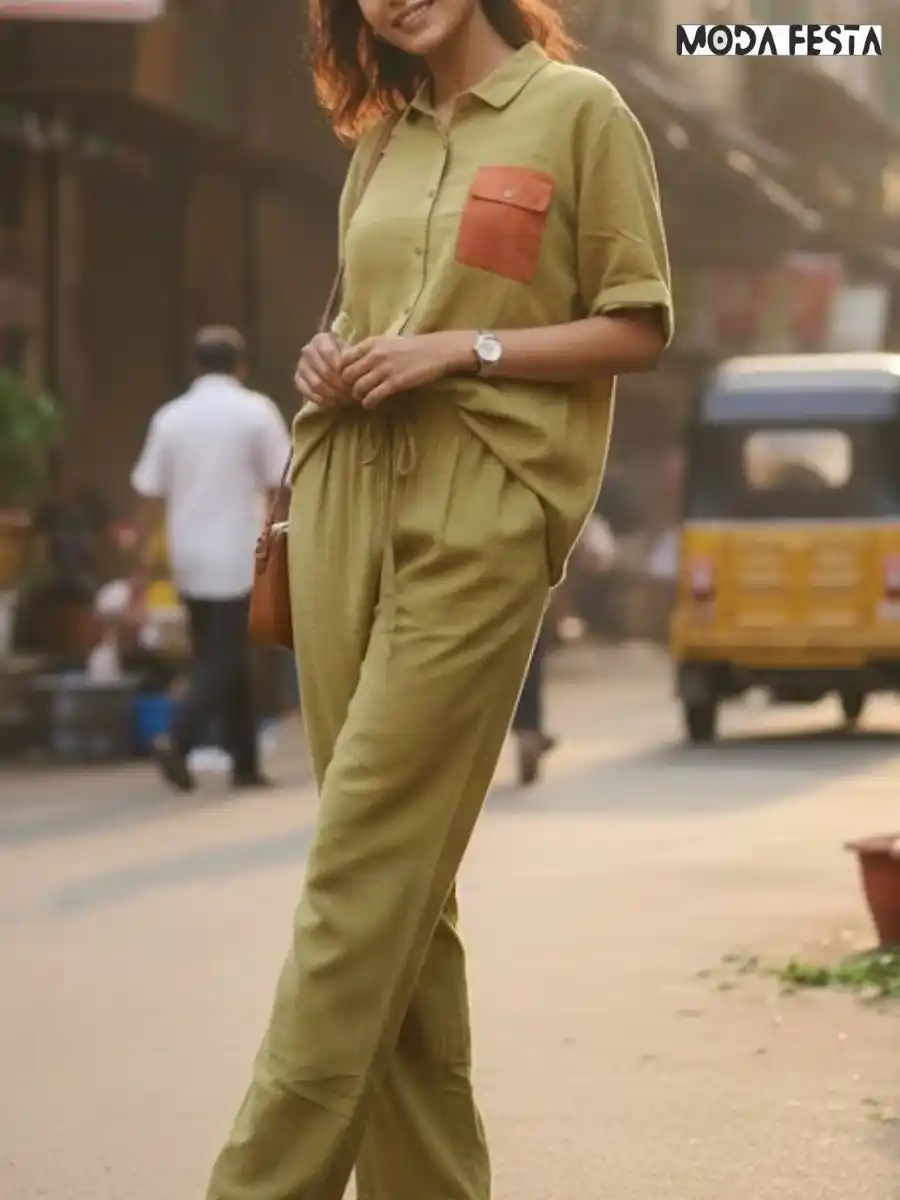 ModaFesta -elegant-cotton-coord-set-neon-green