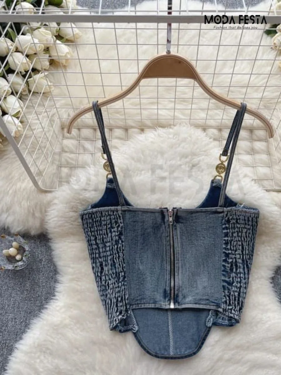 ModaFesta -retro-denim-top-blue