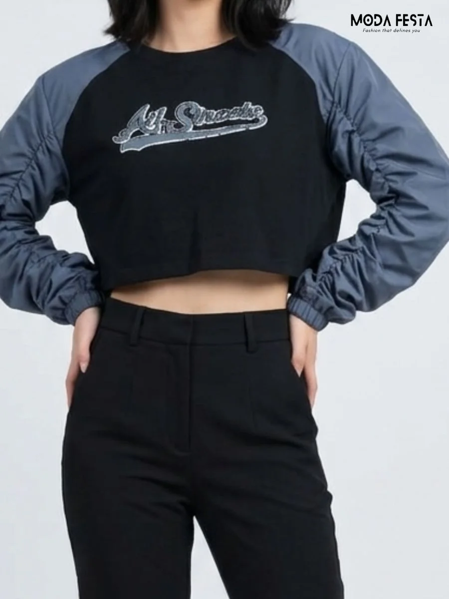 Ruched Sleeve Crop Top