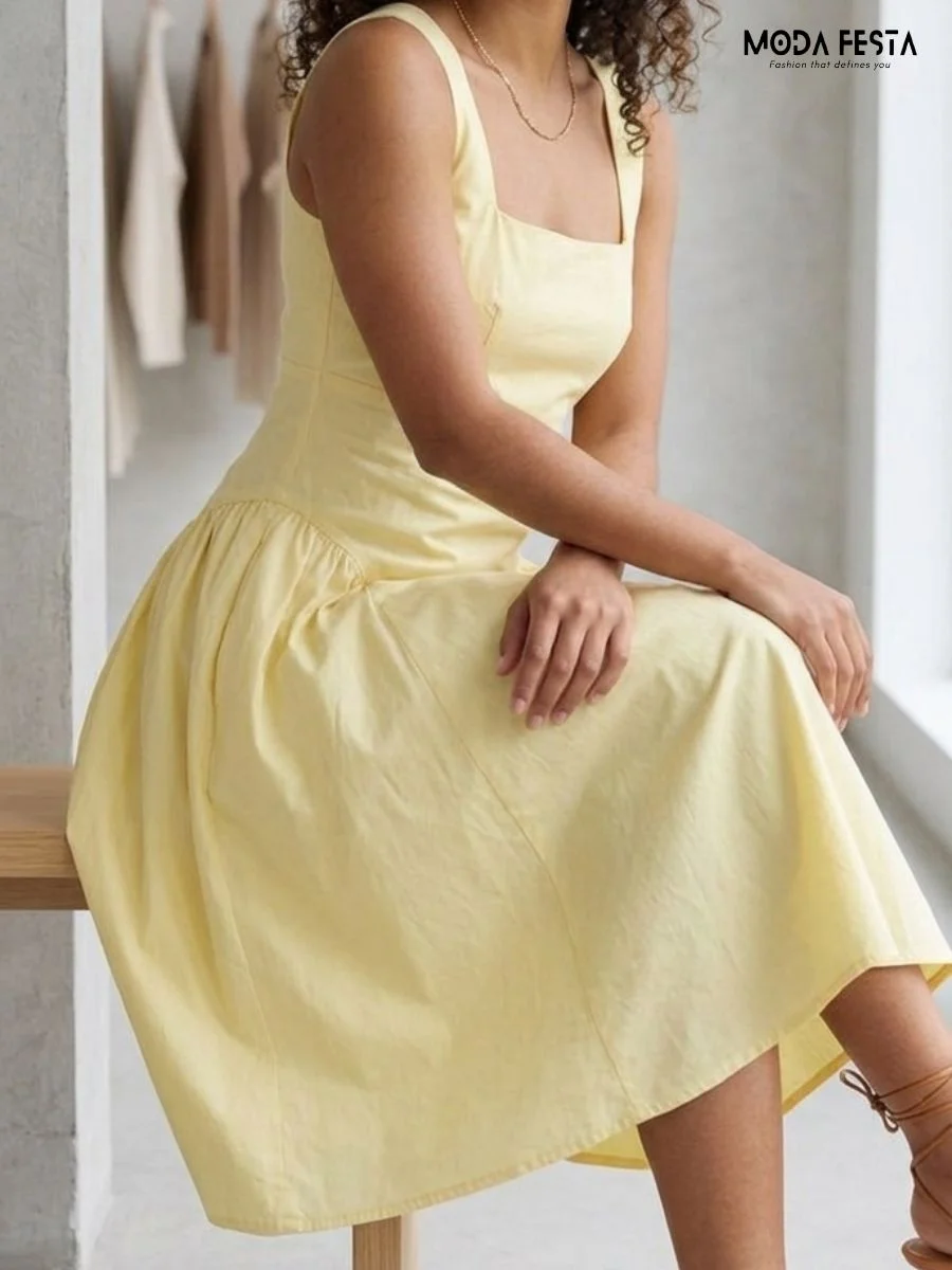 ModaFesta -drop-waist-midi-dress-with-a-square-neckline