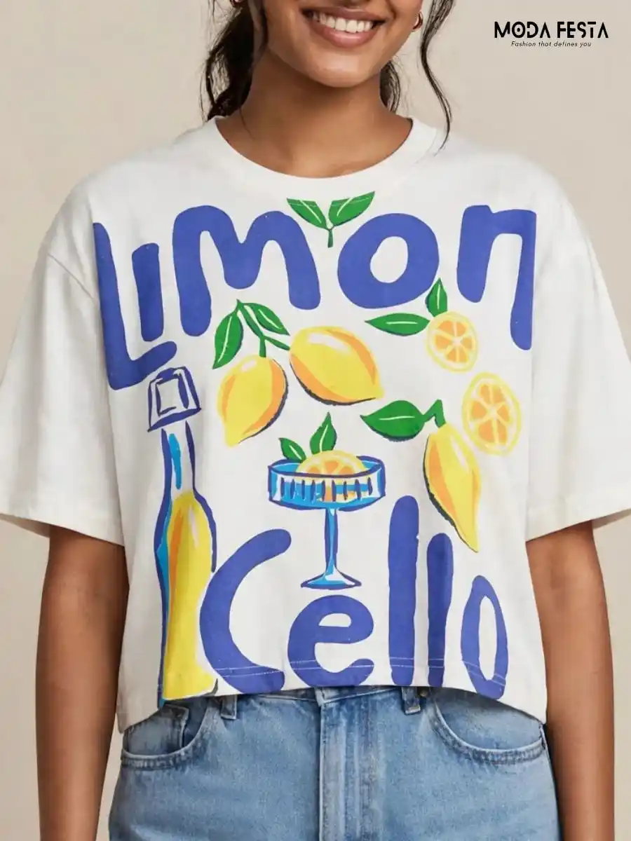 Limoncello Graphic Print Crop T-Shirt