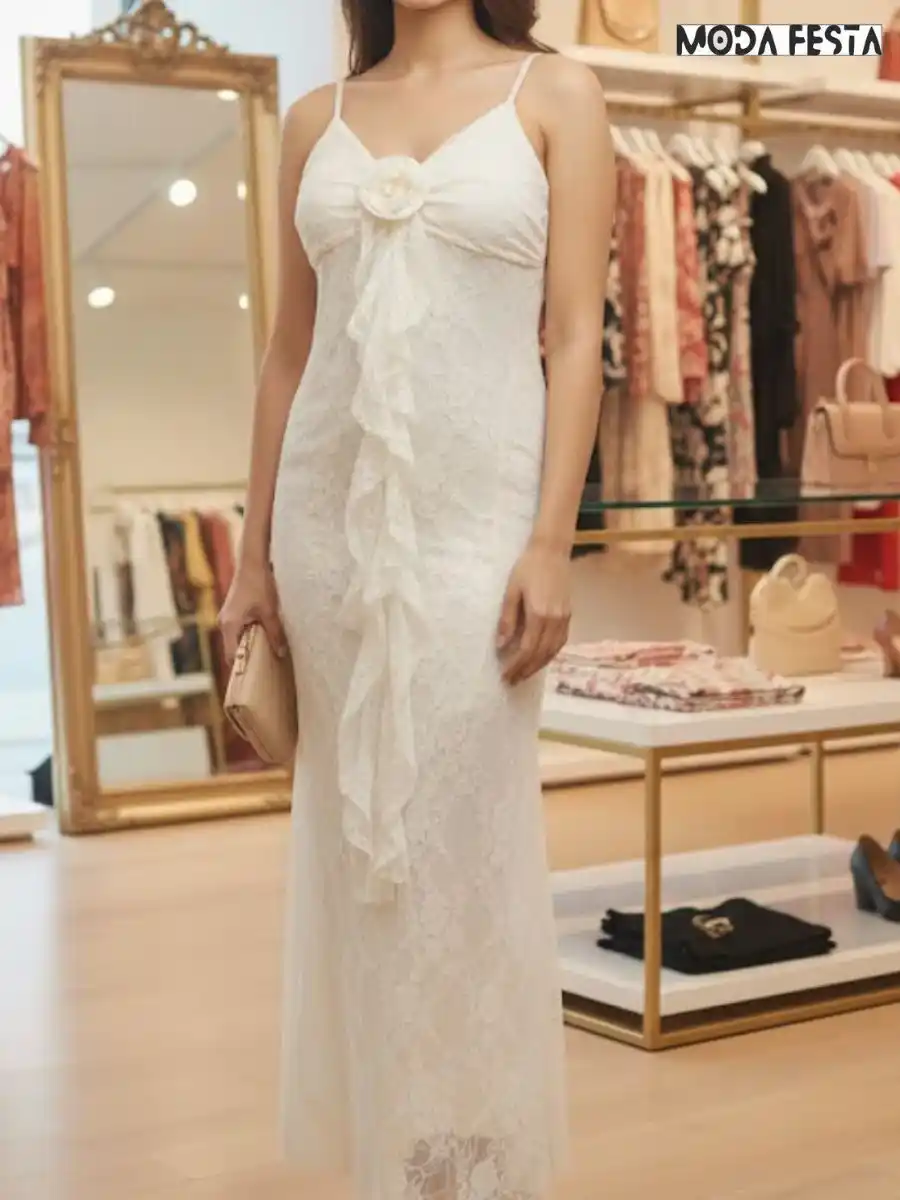 Elegant Lace Style Dress Front Flower