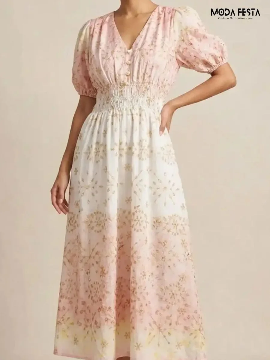 Blush Meadow Smocked Midi Dress