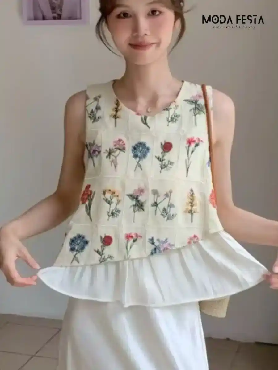 Floral Embroidered Peplum Top