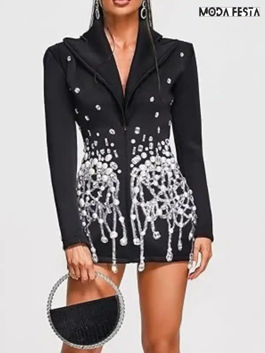 ModaFesta -rhinestones-blazer-mini-dress-black