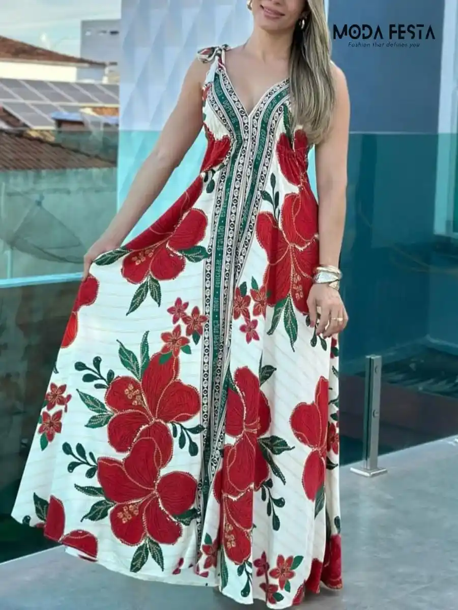 ModaFesta -tropical-vacation-halter-neck-dress-red