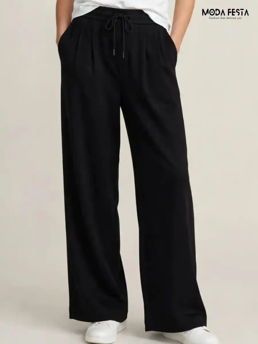 ModaFesta -black-drawstring-scuba-pants