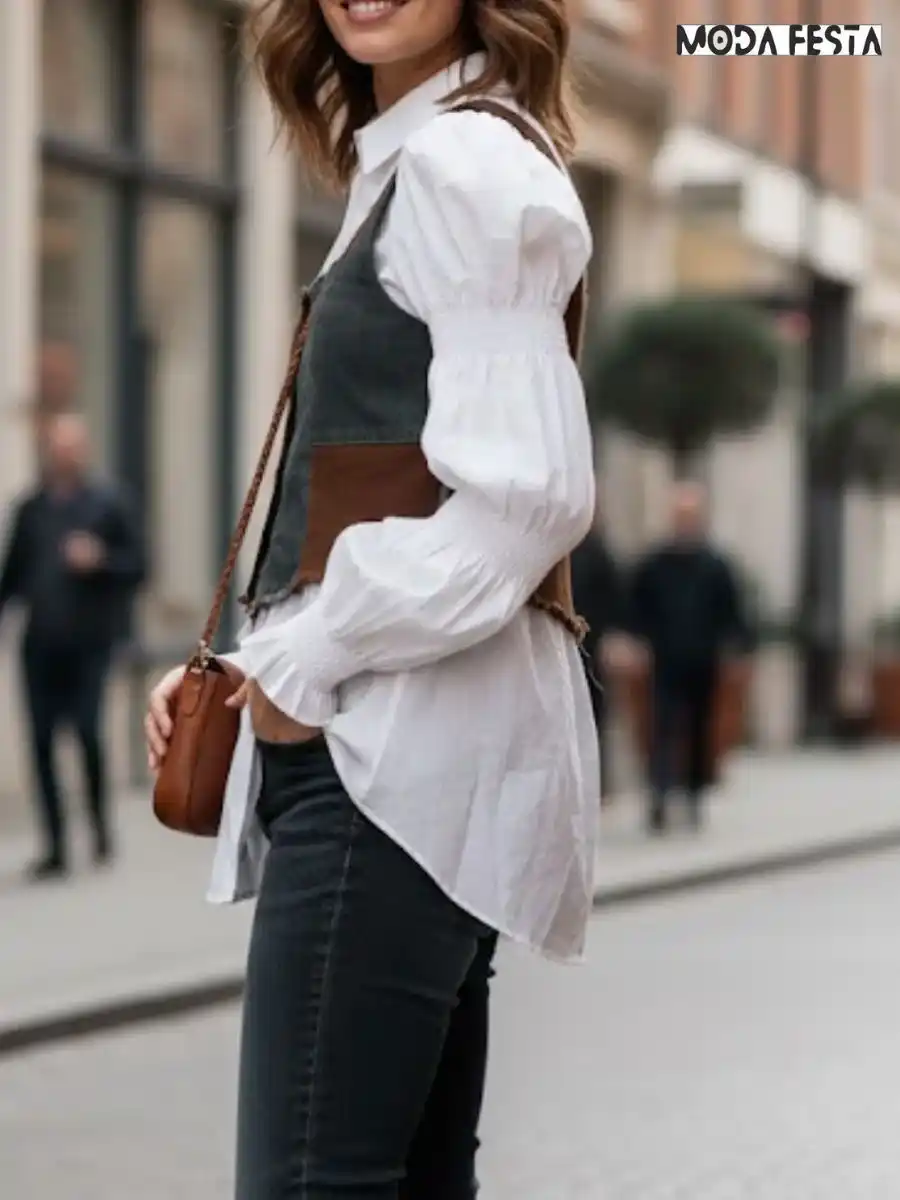 ModaFesta -elegant-shirt-with-denim-vest-style-white