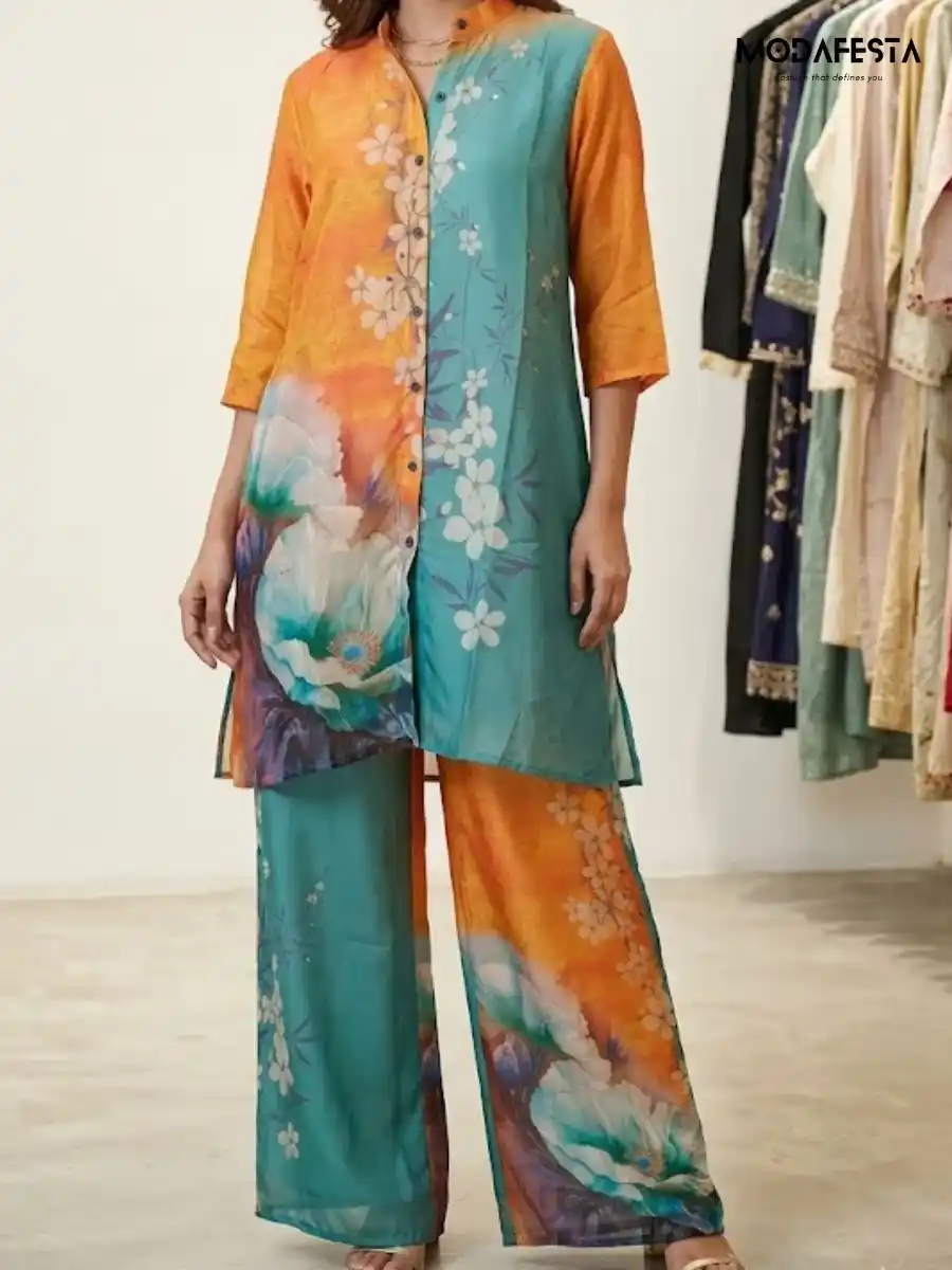 Elegant Floral Print Chiffon Coord Set