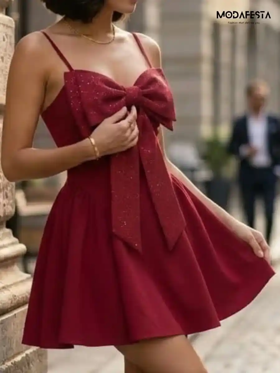 ModaFesta -elegant-flare-mini-dress-with-big-bow-red