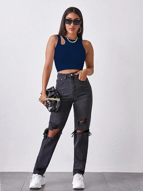 ModaFesta -coral-crop-tank-top-navy-blue