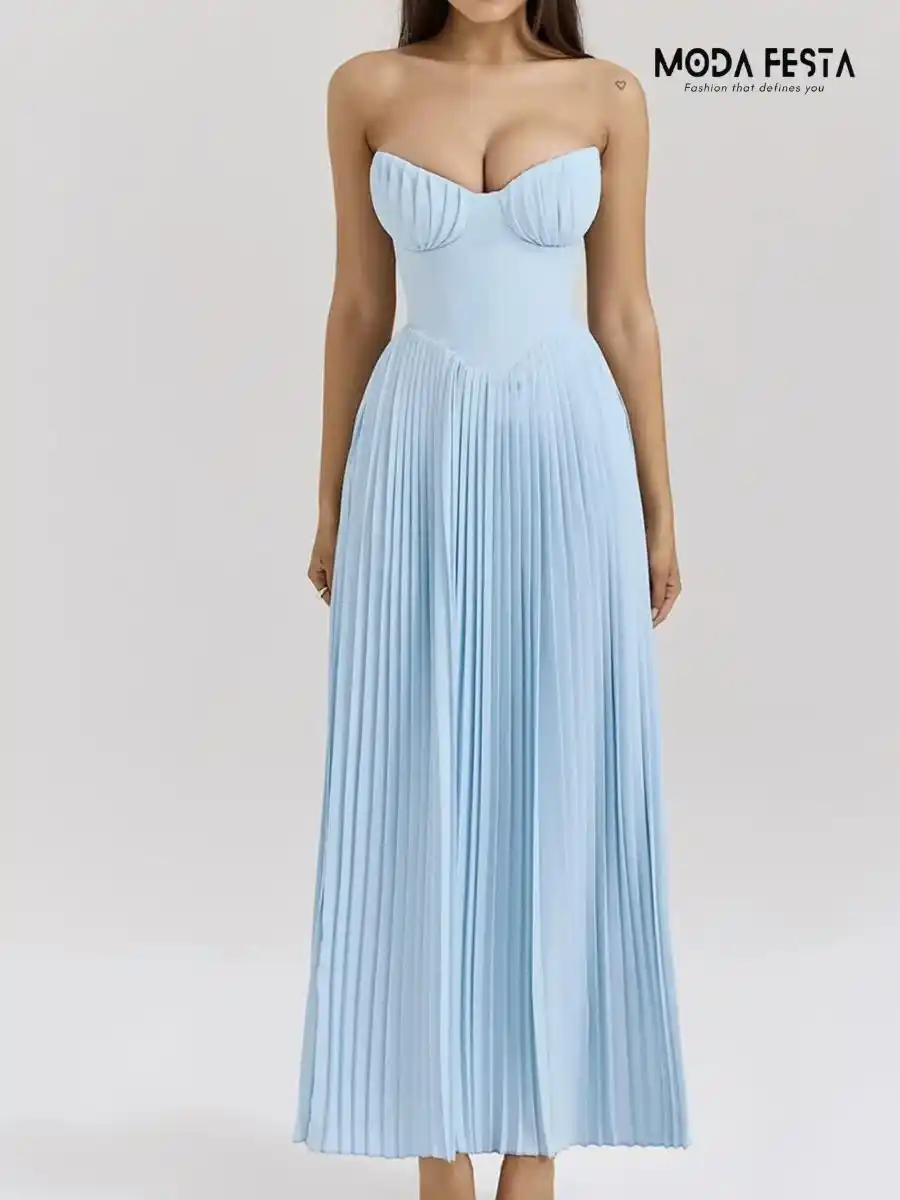 ModaFesta -ocean-blue-pleated-dress-blue
