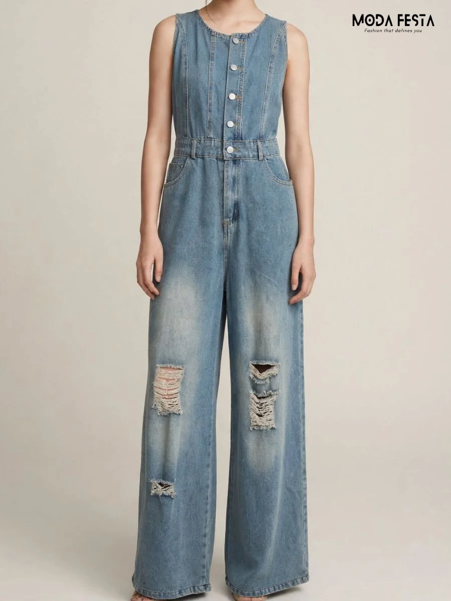 ModaFesta -elegant-denim-halter-neck-style-jumpsuit-blue