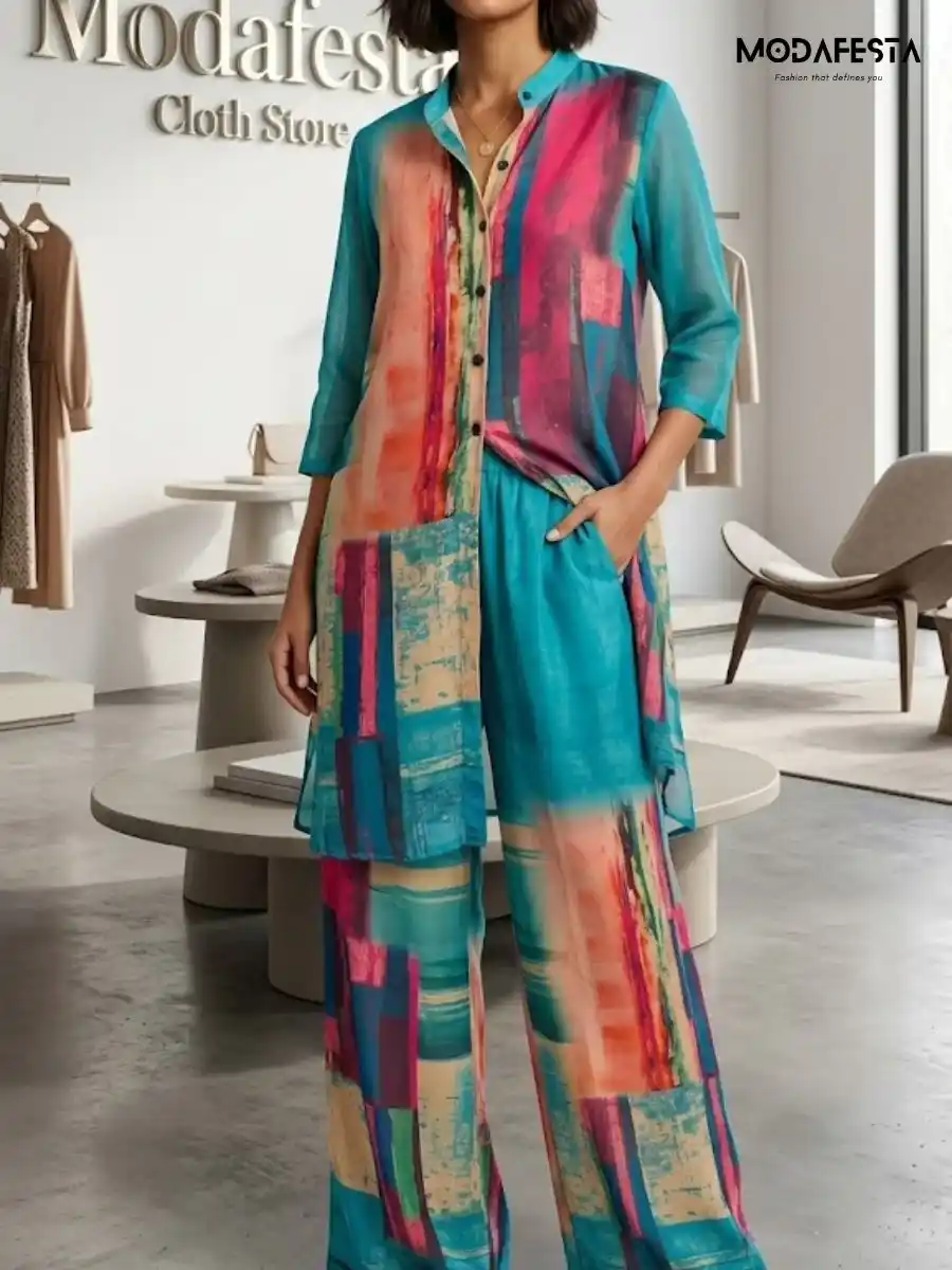 ModaFesta -elegant-abstract-print-chiffon-coord-set-green