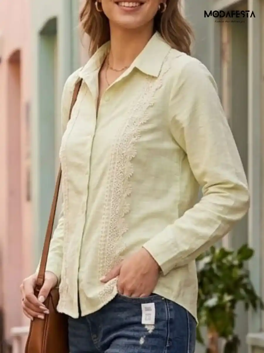 ModaFesta -elegant-floral-laced-casual-shirt-green