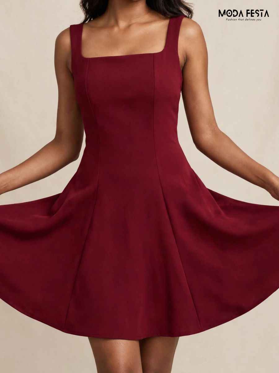 ModaFesta -solid-square-neck-a-line-mini-dress