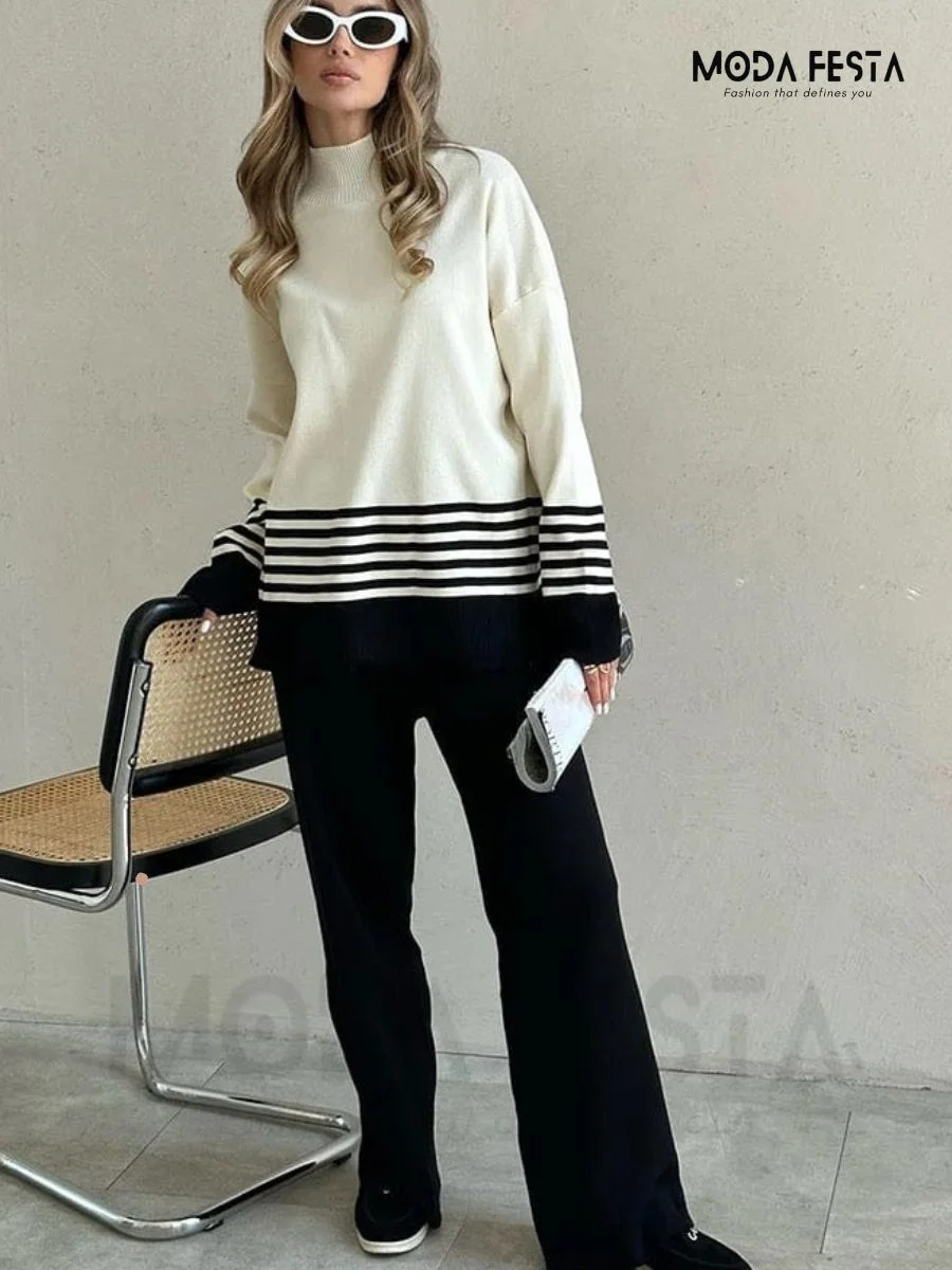 ModaFesta -stripe-knitted-coord-set-black