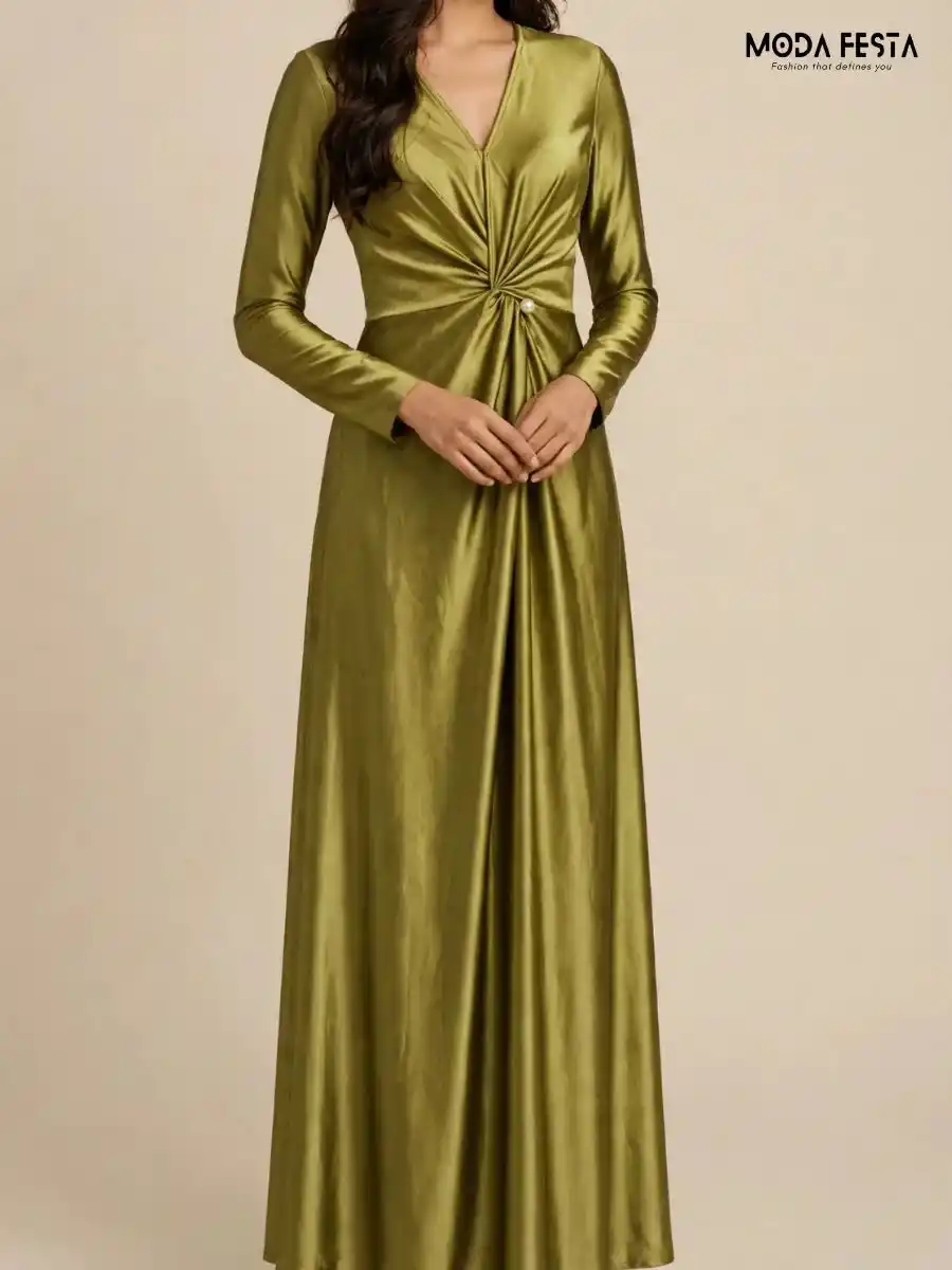 ModaFesta -satin-v-neck-maxi-dress-with-front-twist