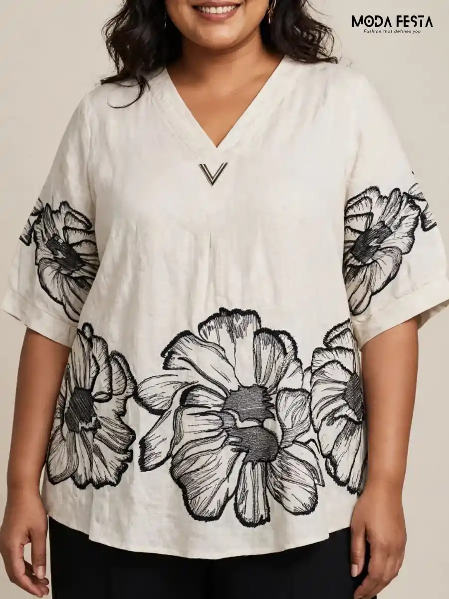 White Oversized Floral Print Top
