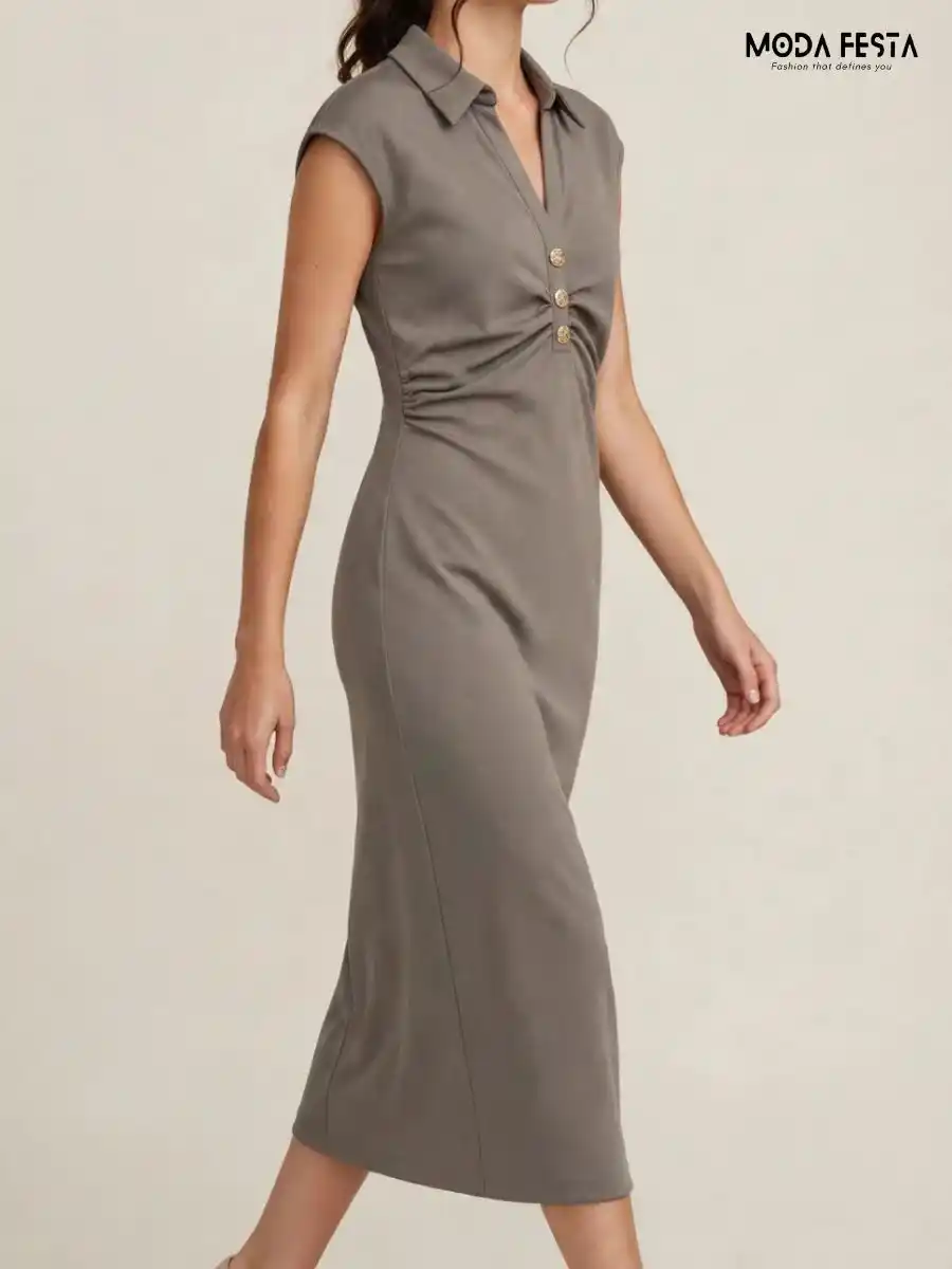 ModaFesta -solid-ruched-bodycon-dress