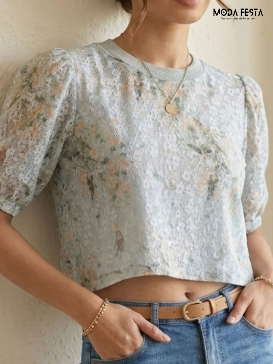 ModaFesta -floral-top-grey