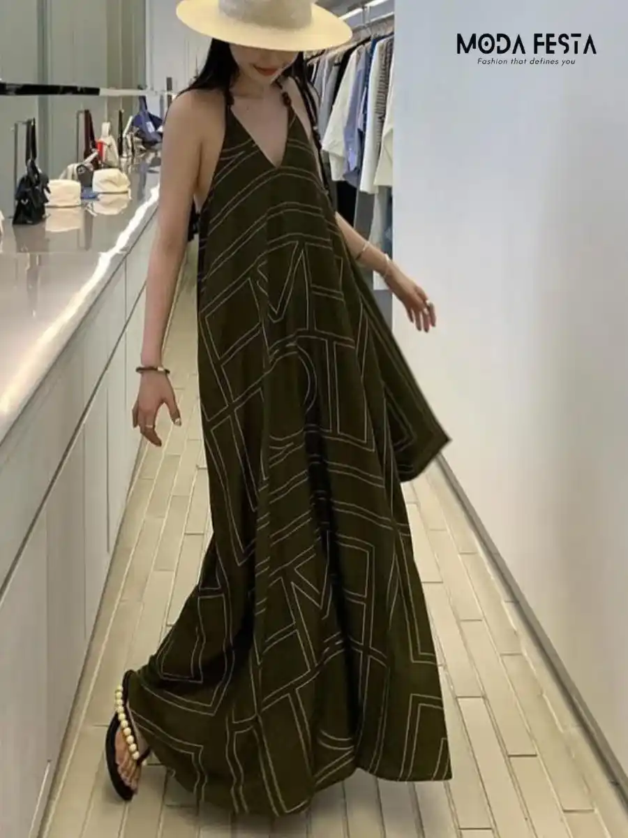 ModaFesta -stylish-green-printed-halter-neck-dress