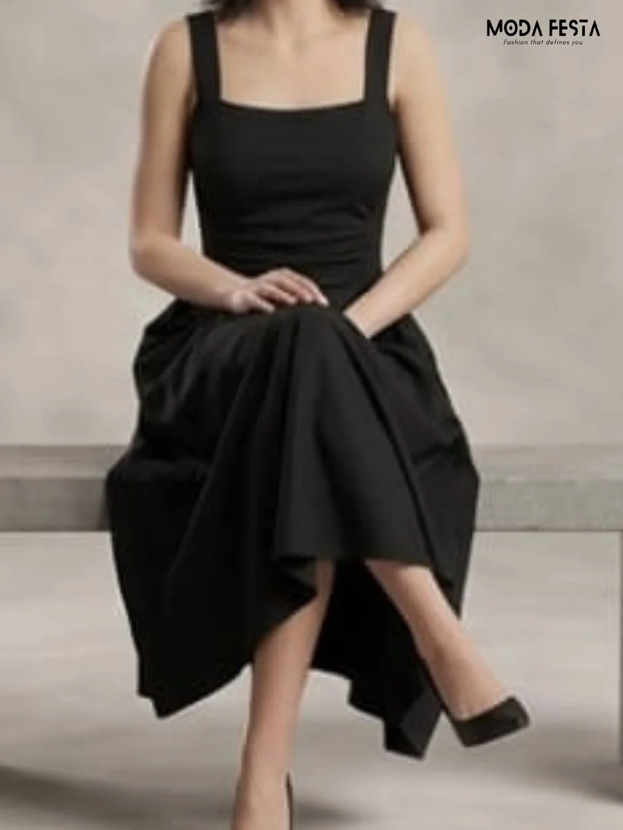 ModaFesta -plain-dress-with-side-ruffle