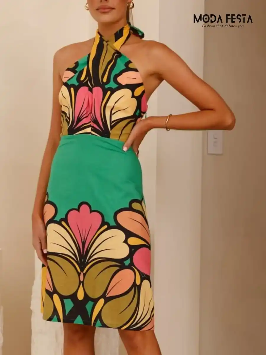 ModaFesta -Halter-neck-printed-floral-dress-green