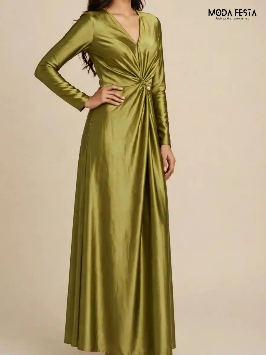ModaFesta -satin-v-neck-maxi-dress-with-front-twist