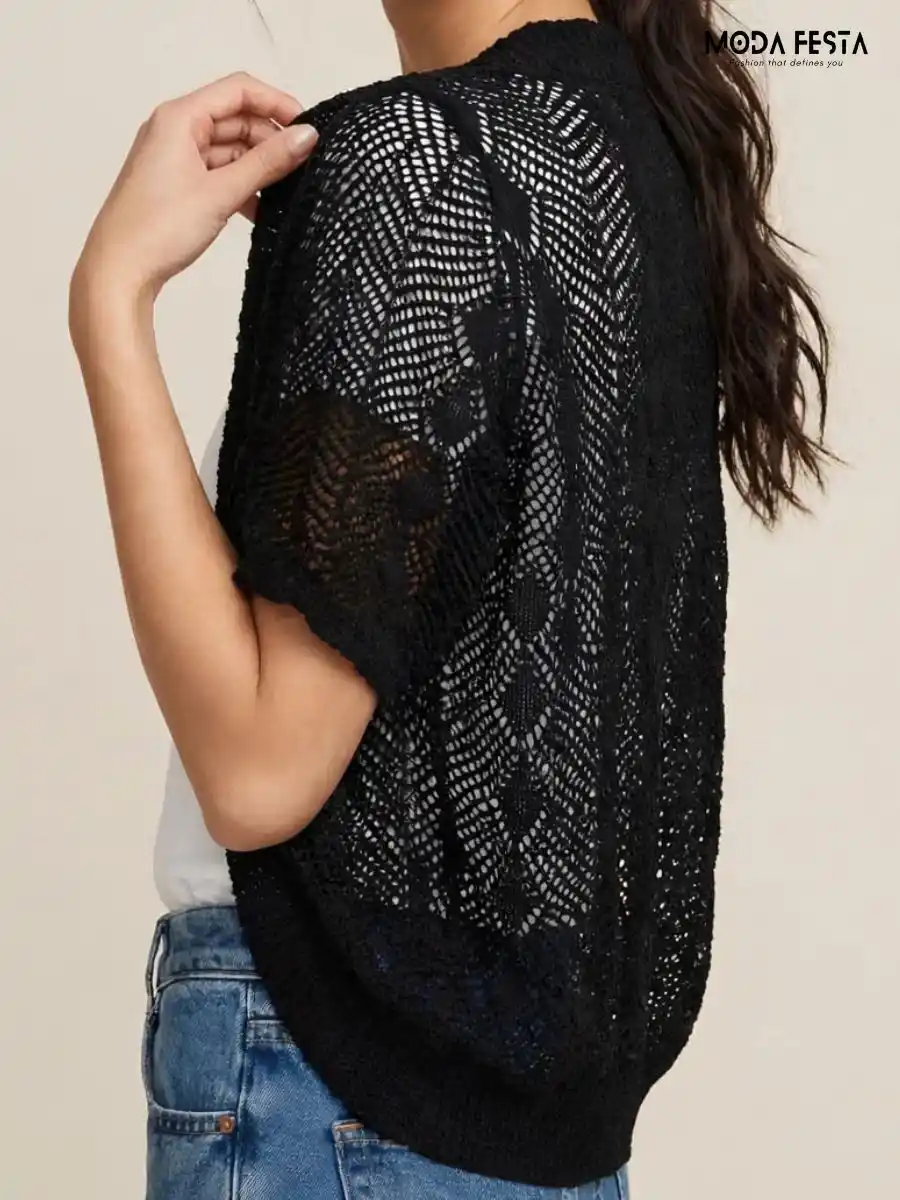 ModaFesta -solid-black-open-front-knit-shrug