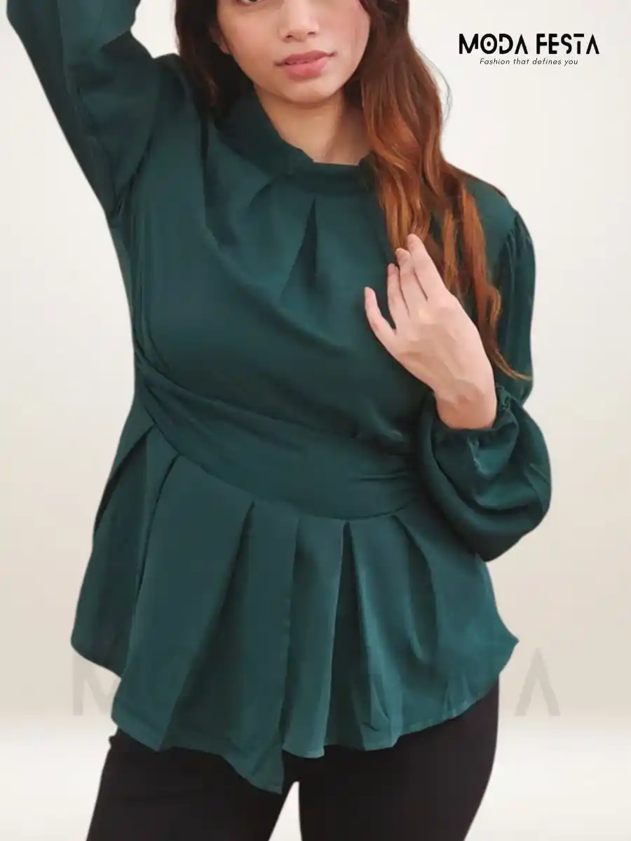 ModaFesta -green-high-neck-peplum-top