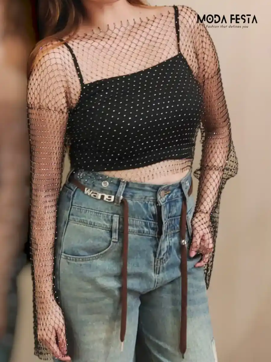 ModaFesta -crystal-fishnet-top-black