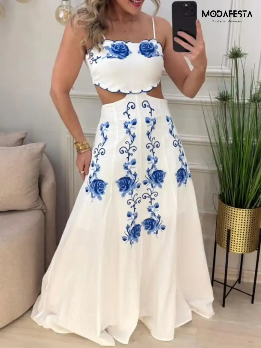 Elegant Embroidered Cut-Out A Line Dress