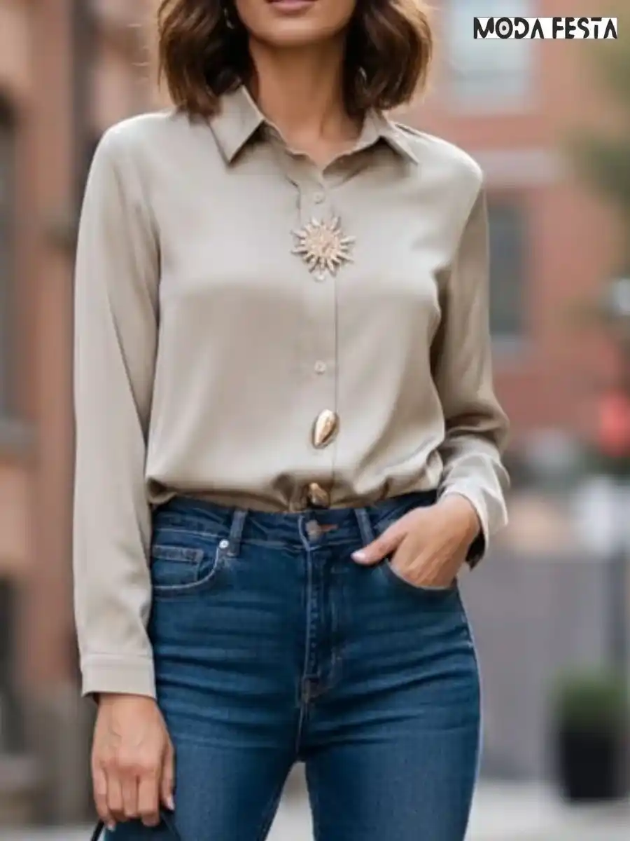ModaFesta -elegant-satin-shirt-with-style-button-beige
