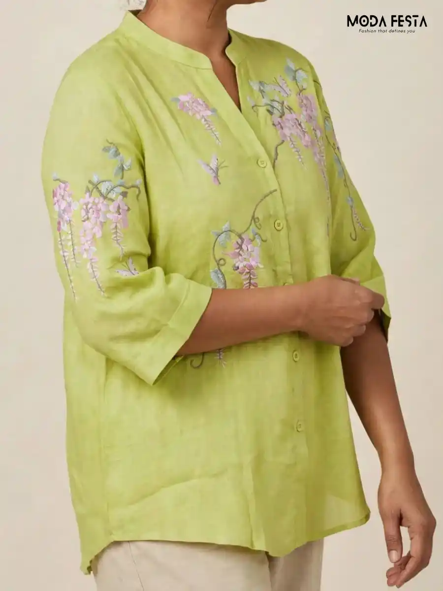 ModaFesta -green-floral-embroidered-casual-shirt