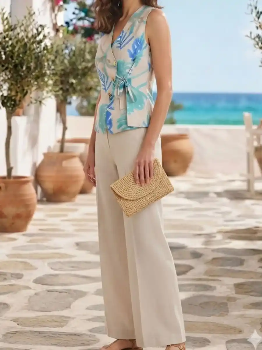 ModaFesta -blue-botanical-print-wrap-top-wide-leg-coord-set