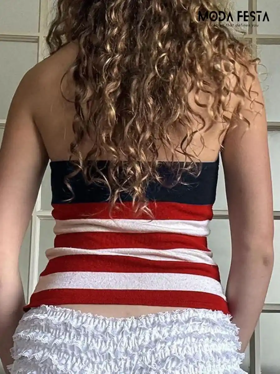 ModaFesta -flag-print-halter-neck-top-red