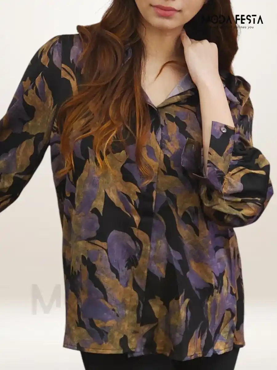 ModaFesta -floral-printed-satin-shirt-black