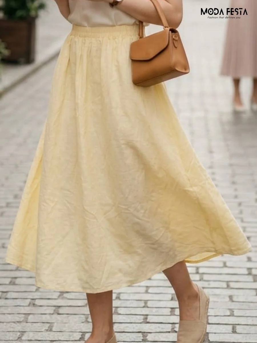 ModaFesta -yellow-linen-maxi-skirt