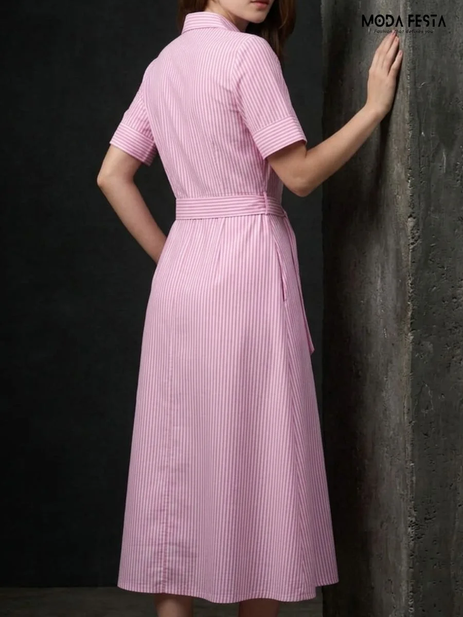 ModaFesta -pink-and-white-vertical-striped-shir-dress