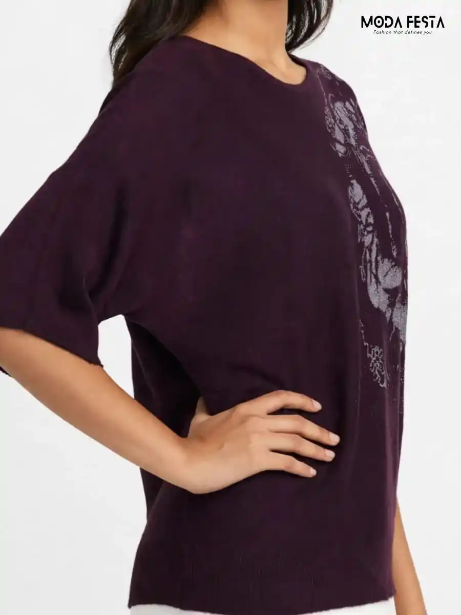ModaFesta -plum-purple-printed-knit-top
