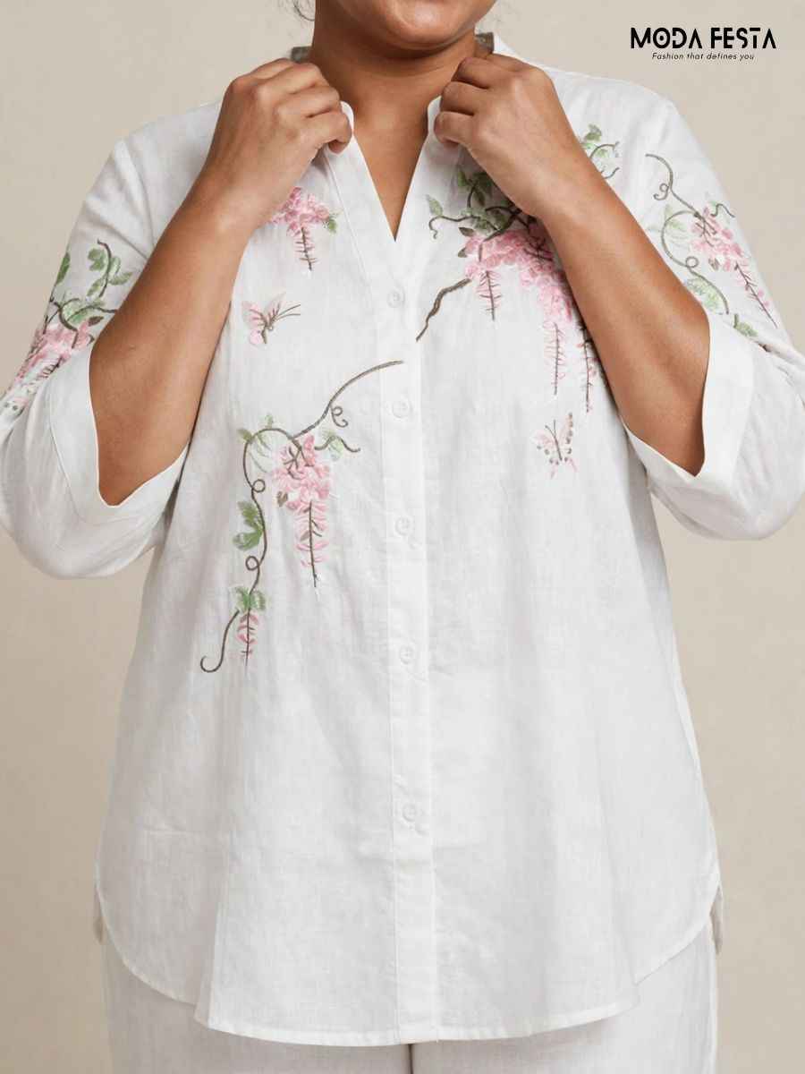 ModaFesta -white-floral-and-butterfly-embroidered-casual-shirt