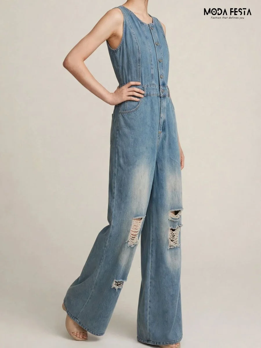 ModaFesta -elegant-denim-halter-neck-style-jumpsuit-blue