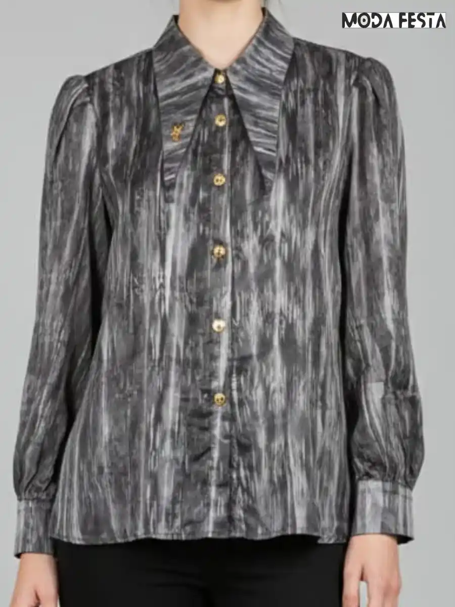 ModaFesta -elegant-silver-toned-print-shirt-grey