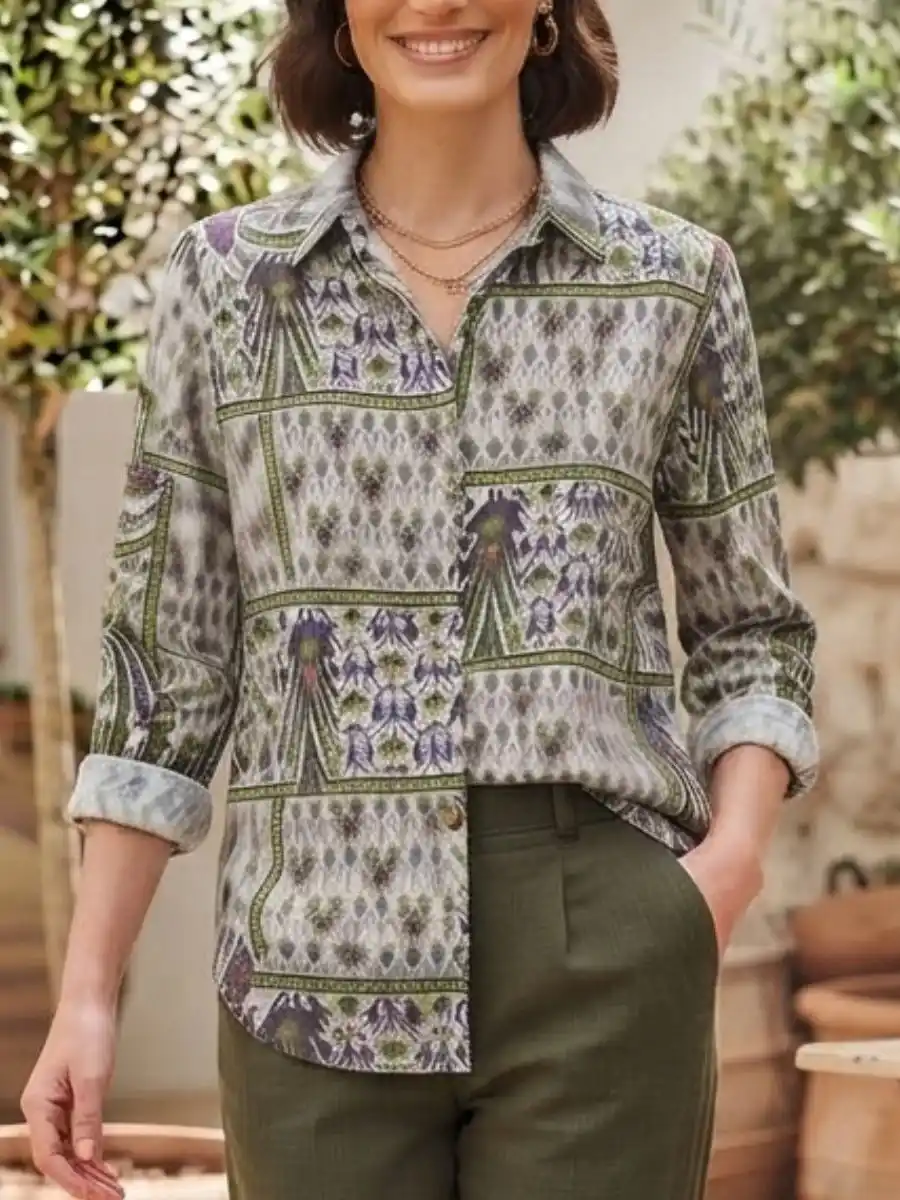 ModaFesta -Olive Mosaic Print Casual Shirt